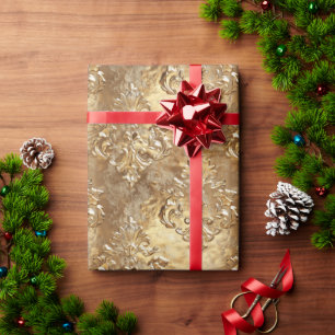 Papier Cadeau Or Holiday Noël Métallisé Damassé Élégant