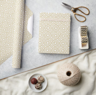 Papier Cadeau Or Jaune Géométrique Blanc
