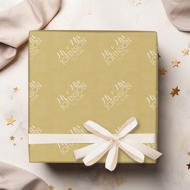 Papier Cadeau Or Massif Uni - Cadeaux de Mariage Mr & Mrs (Personalized Wedding Anniversary Wrapping Paper)