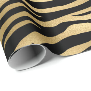 Papier Cadeau Or Métallurgique Tigre Noir Peau animal Élégant Fo