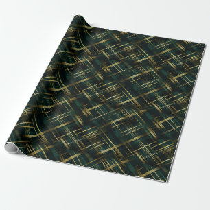 Papier Cadeau Or Moderne Et Vert Foncé Plaid