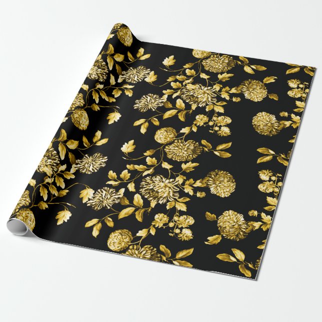 Papier Cadeau Or noir 2 Toile floral (Déroulé)