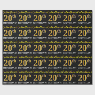 Papier Cadeau Or noir et d'imitation "20ème ANNIVERSAIRE "