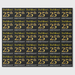 Papier Cadeau Or noir et d'imitation "25ème ANNIVERSAIRE "