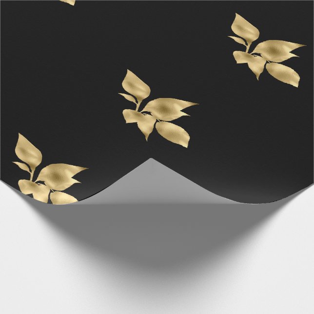 PAPIER CADEAU OR NOIR FEUILLES ÉLÉGANT ANNIVERSAIRE MARIAGE WRAP (Coin)