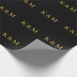 Papier Cadeau Or Noir Monogramme Initiales Mariée Marié Mariage