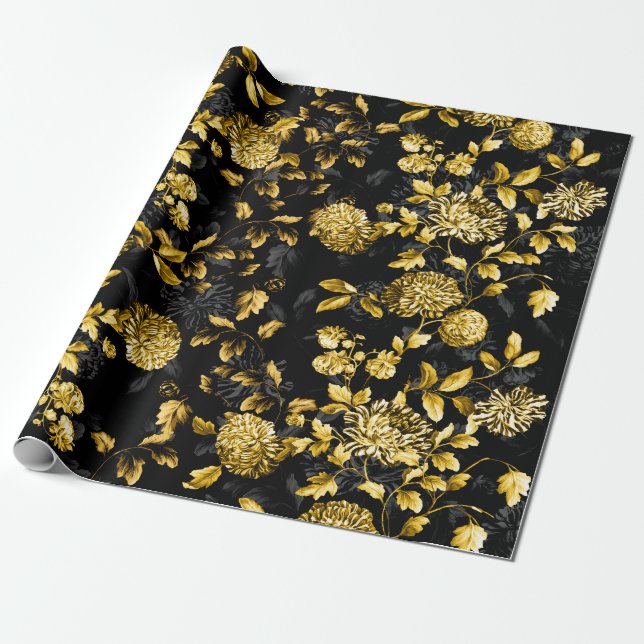 Papier Cadeau Or noir Toile floral (Déroulé)