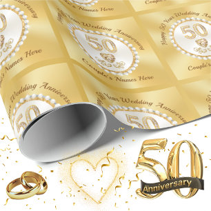 Papier Cadeau Or personnalisé, papier d'enveloppement du 50e ann