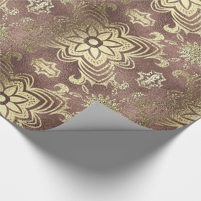 Papier Cadeau Or rose chic et fleurs damassées dorées (Coin)