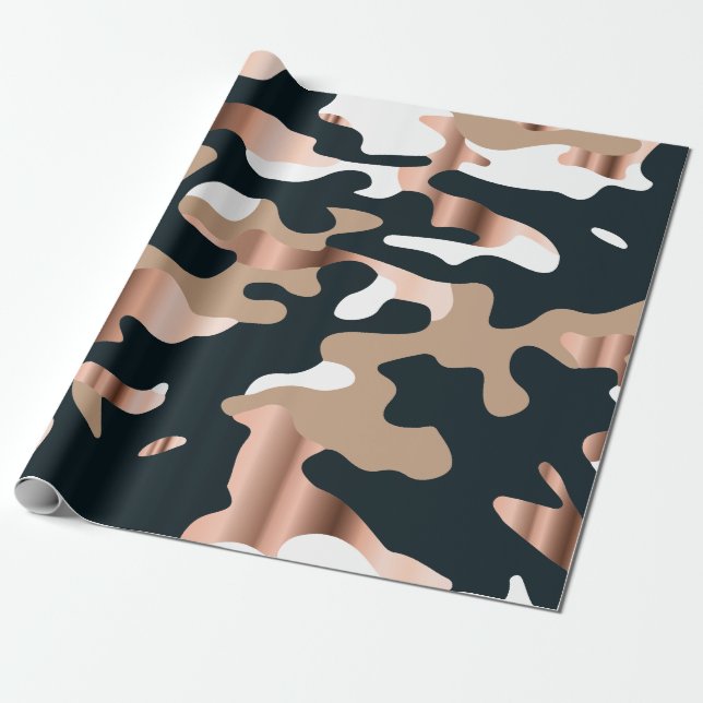 Papier Cadeau Or rose et papier d'emballage de camouflage noir (Déroulé)