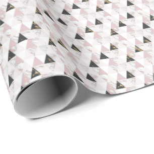 Papier Cadeau Or Rose Marbre Géométrique Noir Blanc Anniversaire
