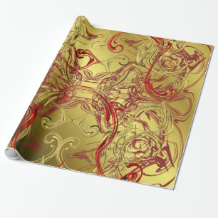 Papier Cadeau or, rouge et noir brillant de couleur festive