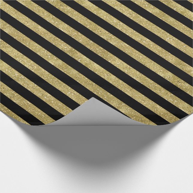 Papier Cadeau Or scintillant de Faux et rayures noires (Coin)
