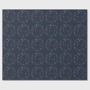 Papier Cadeau Or, stars rouges, snowflakes on blue. Solive