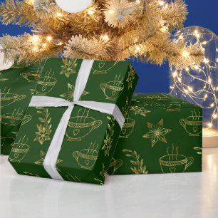 Papier Cadeau Or sur les symboles de Noël vert sans couture moti