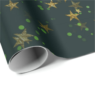Papier Cadeau Or vert-foncé de forêt d'étoiles de Cali de ré