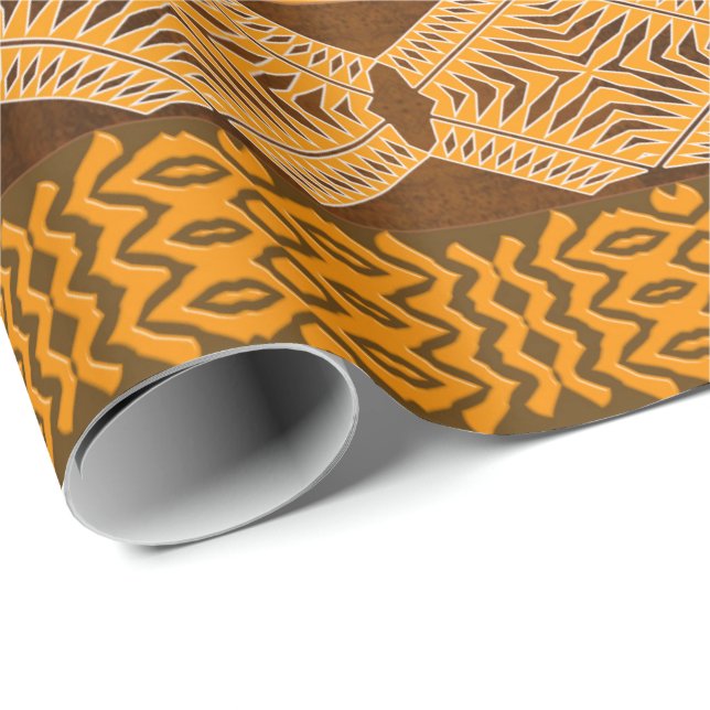 Papier Cadeau Orange africaine géométrique ethnique (Coin rond)