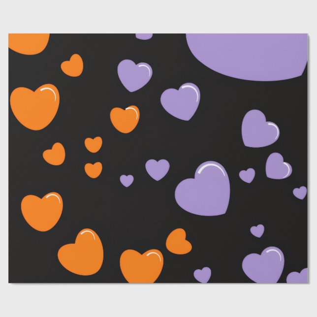 Papier Cadeau orange and purple heart pattern (Plat)