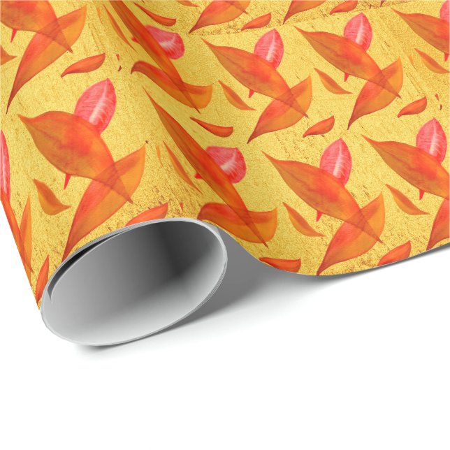 Papier Cadeau Orange Automne automne feuille saisonnière art (Coin rond)