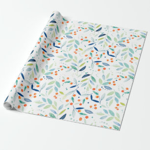Papier Cadeau Orange Berries & Leafs Aquarelles Illustration