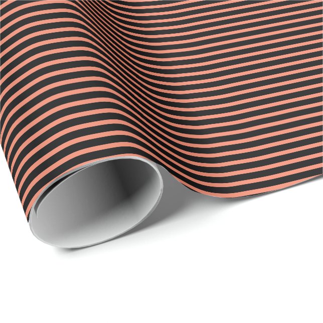 Papier Cadeau Orange Black Stripes Automne Halloween Holiday 202 (Coin rond)