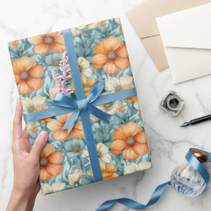 Papier Cadeau Orange bleu fleur