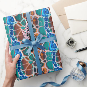 Papier Cadeau Orange Bleu Turquoise Mosaïque Vitrail Glass Abstr