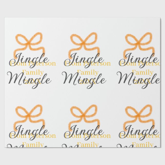 Papier Cadeau Orange bow jingle Mingle retro boho family namdate (Plat)