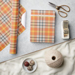 Papier Cadeau Orange Carreaux