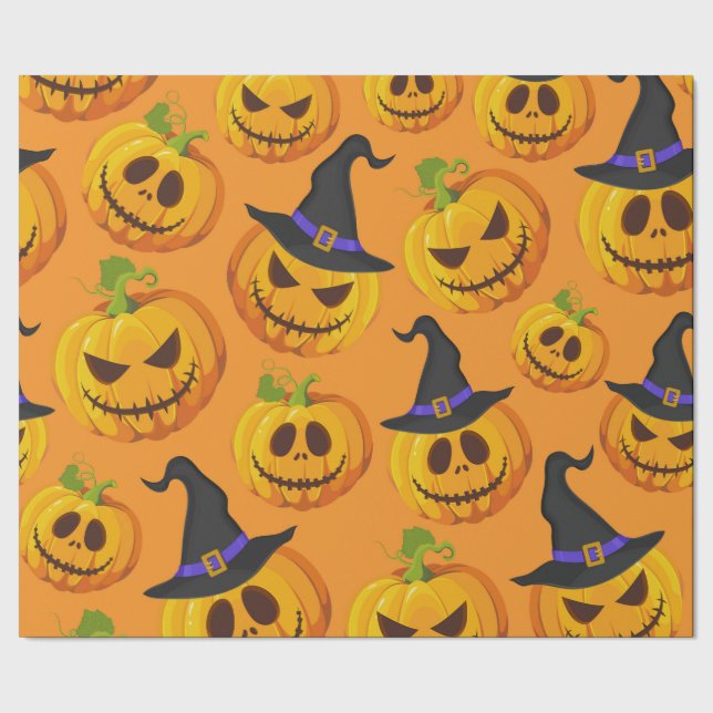 Papier Cadeau Orange, Casquette de sorcière Citrouille Éffrayant (Couture)