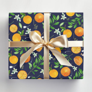 Papier Cadeau Orange Citrus été Floral Motif botanique