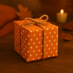 Papier Cadeau Orange Classique & À pois Blancs Automne Sans Cout