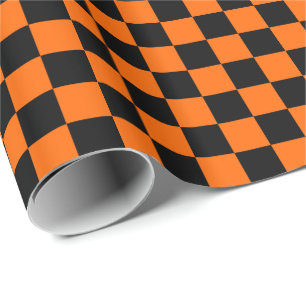 Papier Cadeau Orange et noir à carreaux Halloween