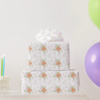 Papier Cadeau Orange Floral Watercolor Wrapping Paper – Elegant 