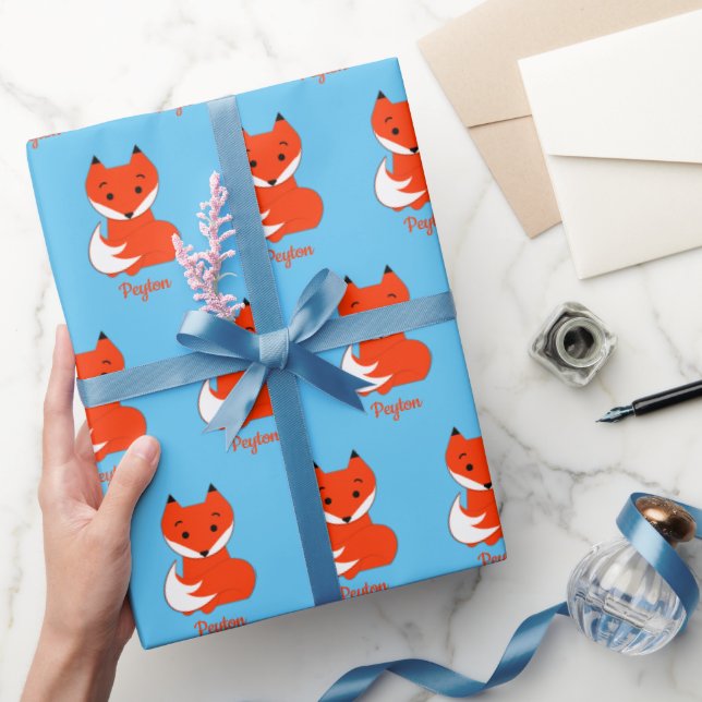 Papier Cadeau Orange Fox Ajouter un nom Wrapper Paper (Cadeaux)