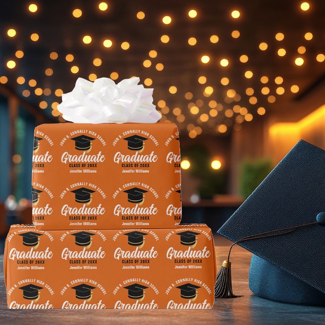 Papier Cadeau Orange Graduate Custom 2025 Graduation Party (Créateur téléchargé)