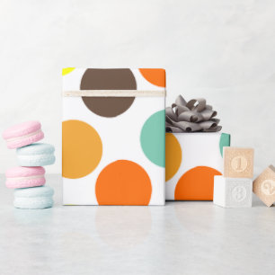 Papier Cadeau Orange, Jaune, Brown, Points Bleus