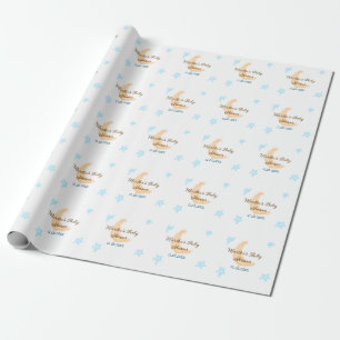 Papier Cadeau Orange lune bleu étoiles parties scintillant baby