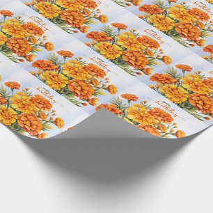 Papier Cadeau Orange Marigolds en pleine floraison Joyeux annive
