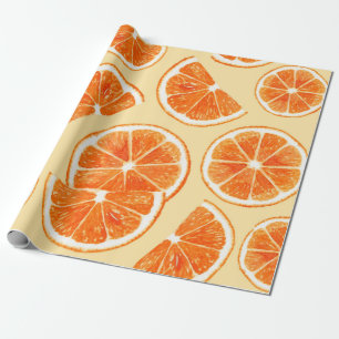 Papier Cadeau orange motif fruits, alimentation alimentation aqu
