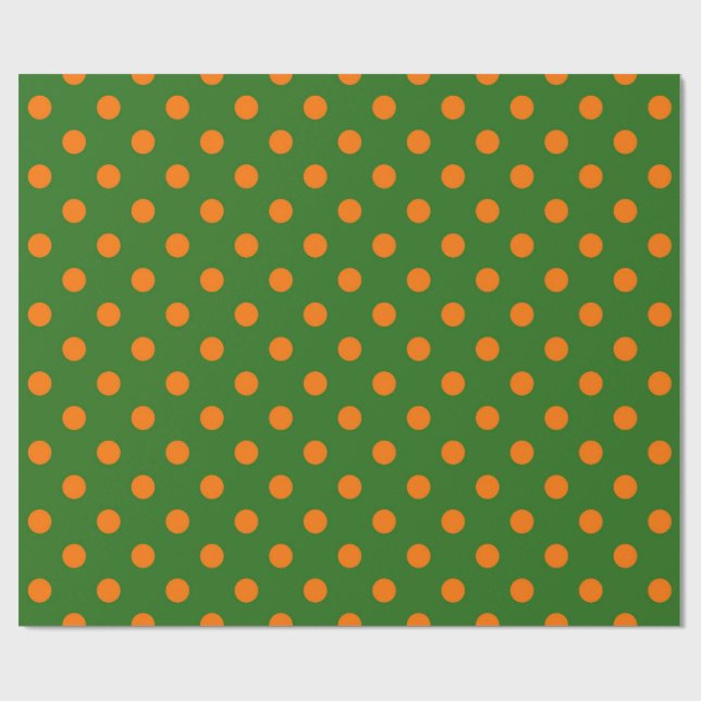 Papier Cadeau Orange On Green Polka Dots Pattern Design  (Plat)