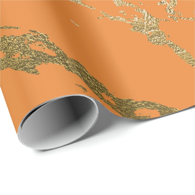 Papier Cadeau Orange Peach Gold Marbre brillant Abstrait VIP (Coin rond)