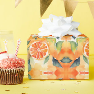Papier Cadeau Orange Slices Aquarelle Frais Citrus Design