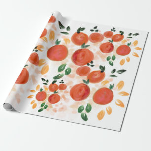 Papier Cadeau Orange tropicale et Motif Feuille