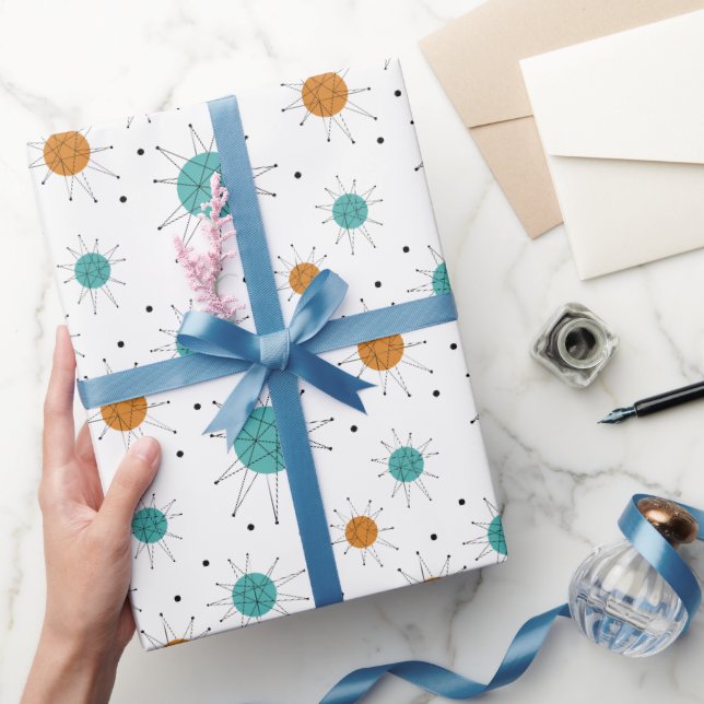 Papier Cadeau Orange Turquoise Franciscan Starburst milieu du si (Cadeaux)