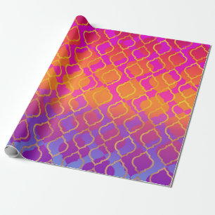 Papier Cadeau Orange Violet Fuchsia Quatrefeuille Vif Éclatant
