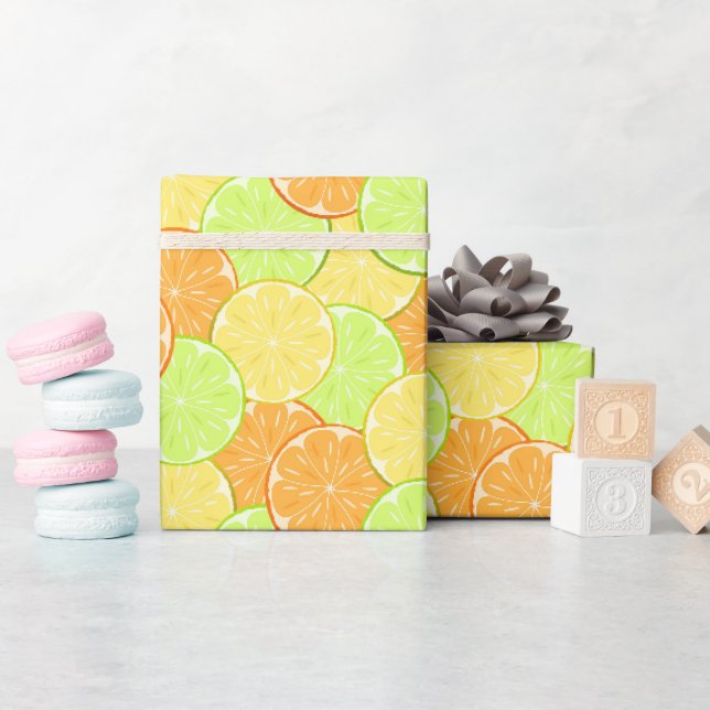 Papier Cadeau oranges citrons citron vert agrumes nature fraîche (Baby Shower)