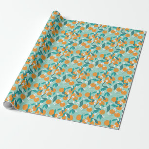 Papier Cadeau Oranges en fleurs, feuille, art vintage.