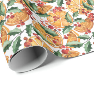 Papier Cadeau Oranges séchées et baies Motif de vacances