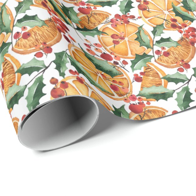 Papier Cadeau Oranges séchées et baies Motif de vacances (Coin rond)